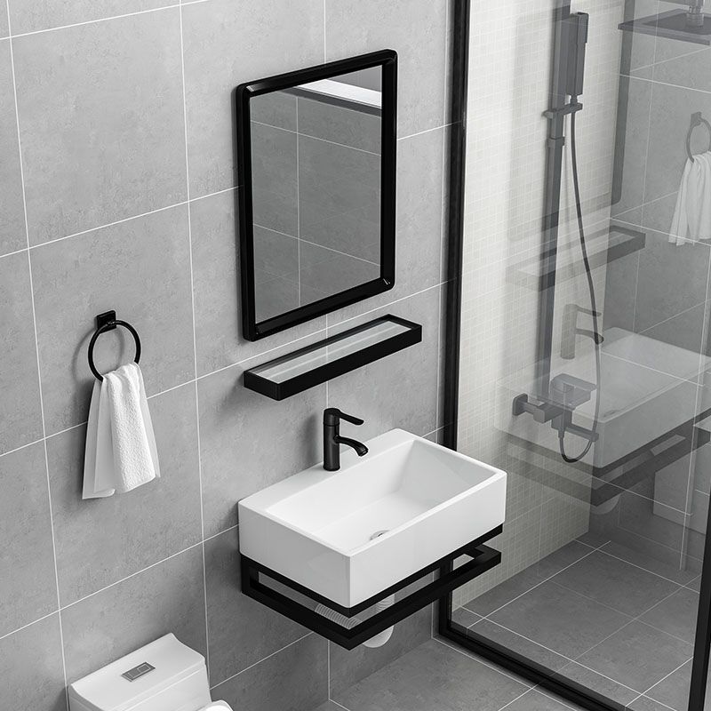 Bathroom Sink Ceramic White Wall-mounted Rod Handle Faucet Sink