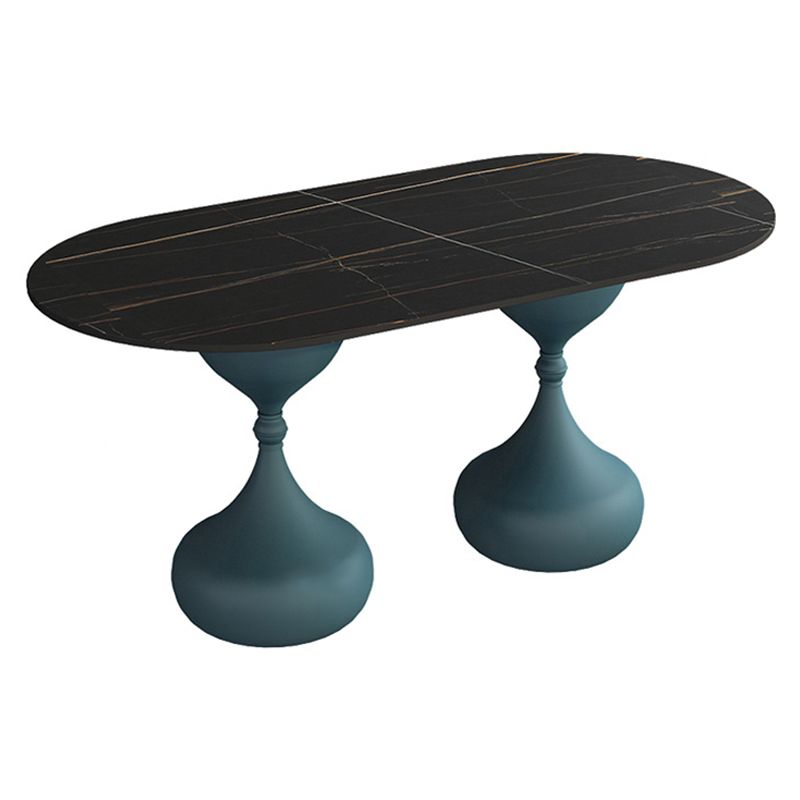 Oval Sintered Stone Table for Restaurant Modern Dining Table with Double Pedestal Base