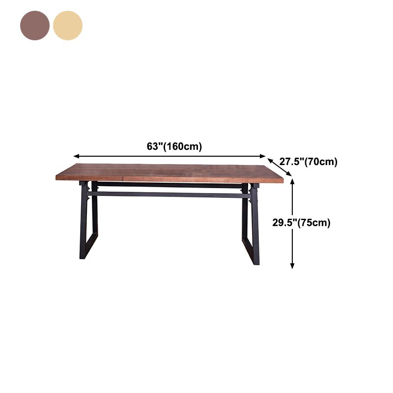Industrial Pine Wood Table for Restaurant Rectangle Table with Metal Double Pedestal