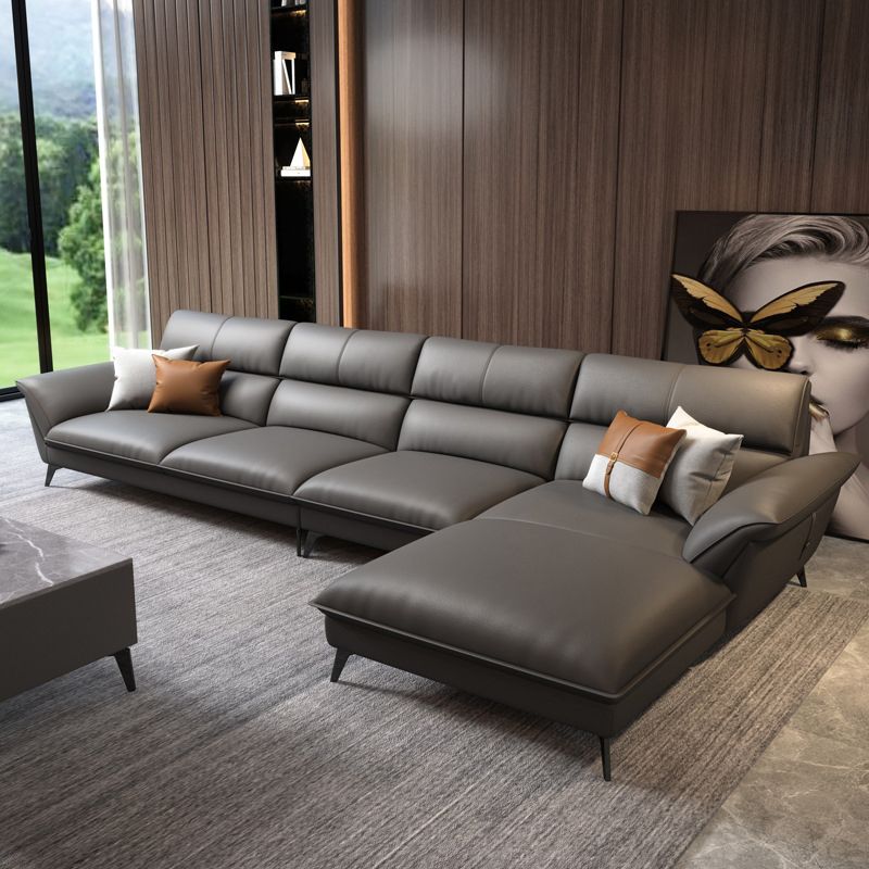 Modern Cushions Flared Arm Living Room Faux Leather Stationary Seating