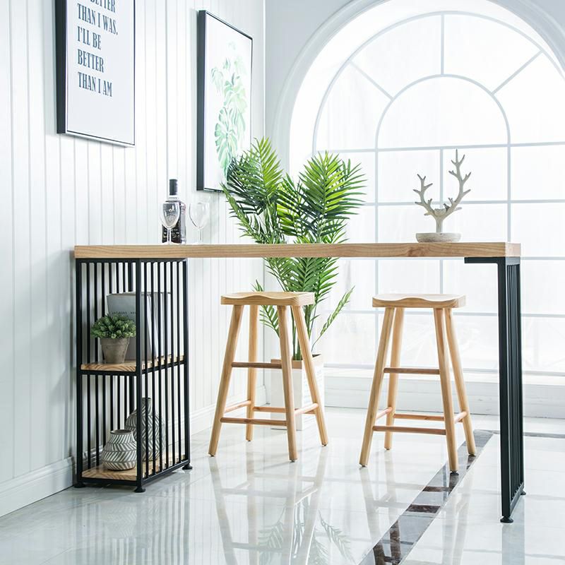 Glam Style Rectangle Bar Table Pine Solid Wood Bar Dining Table with Storage