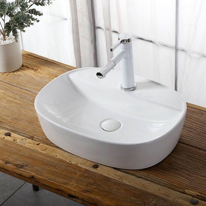 Modern Vessel Bathroom Sink Rectangular Porcelain Drain Vessel Sink(Not Included Faucet)