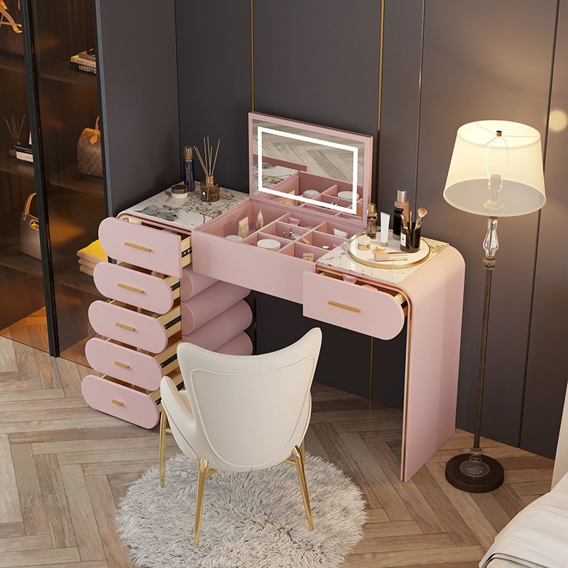 Flip Single Mirror Dresser Stone Top Vanity Desk with 6 Drawers