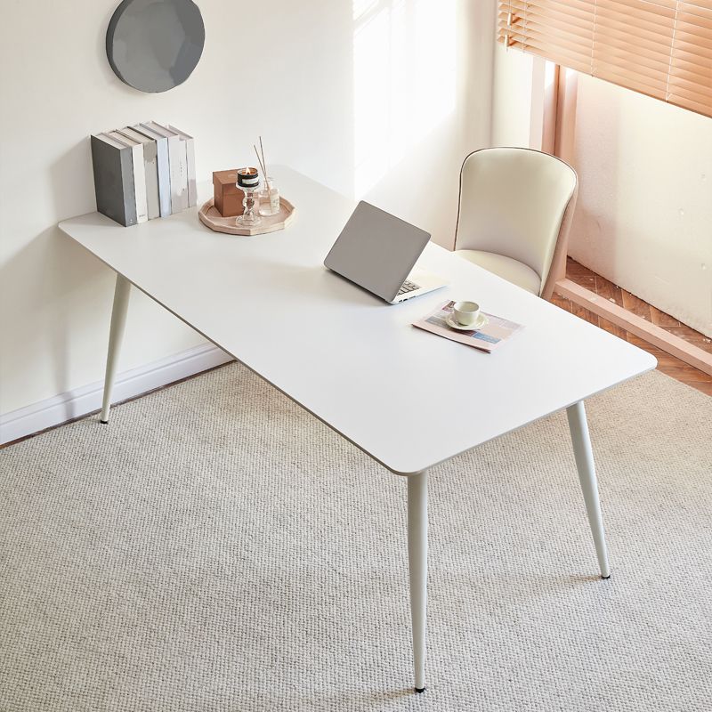 White Modern Stone Writing Desk Parsons Rectangular Office Desk for Home