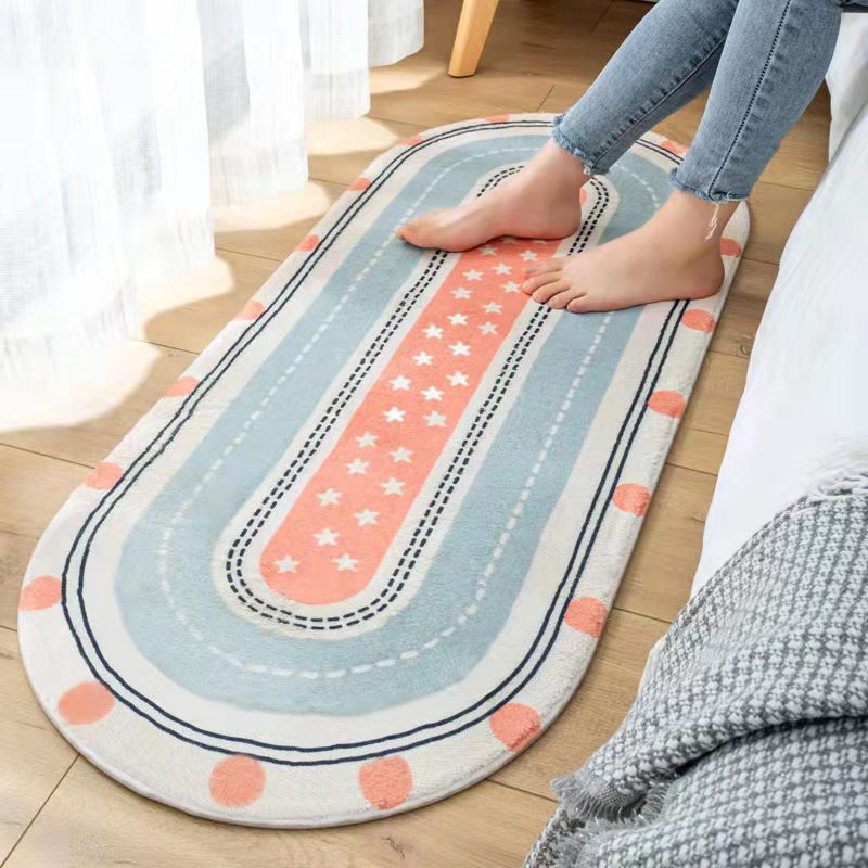 Orange Nordic Rug Polyester Striped Rug Non-Slip Backing Rug for Drawing Room