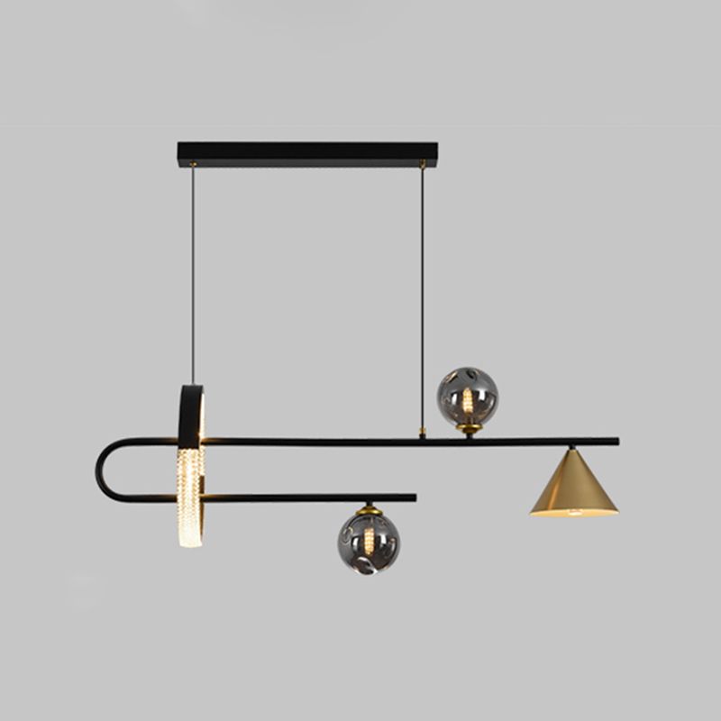 Zeitgenössische Insel leichte Kugel Glas Island Deckenleuchte in Schwarz für Küche