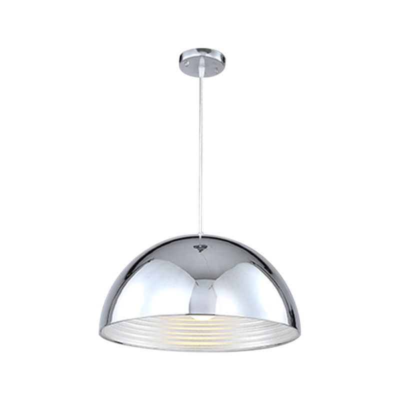 Restaurant Dome Shade Hanging Light Metal 1 Head Retro Industrial Polish Chrome Pendant Light