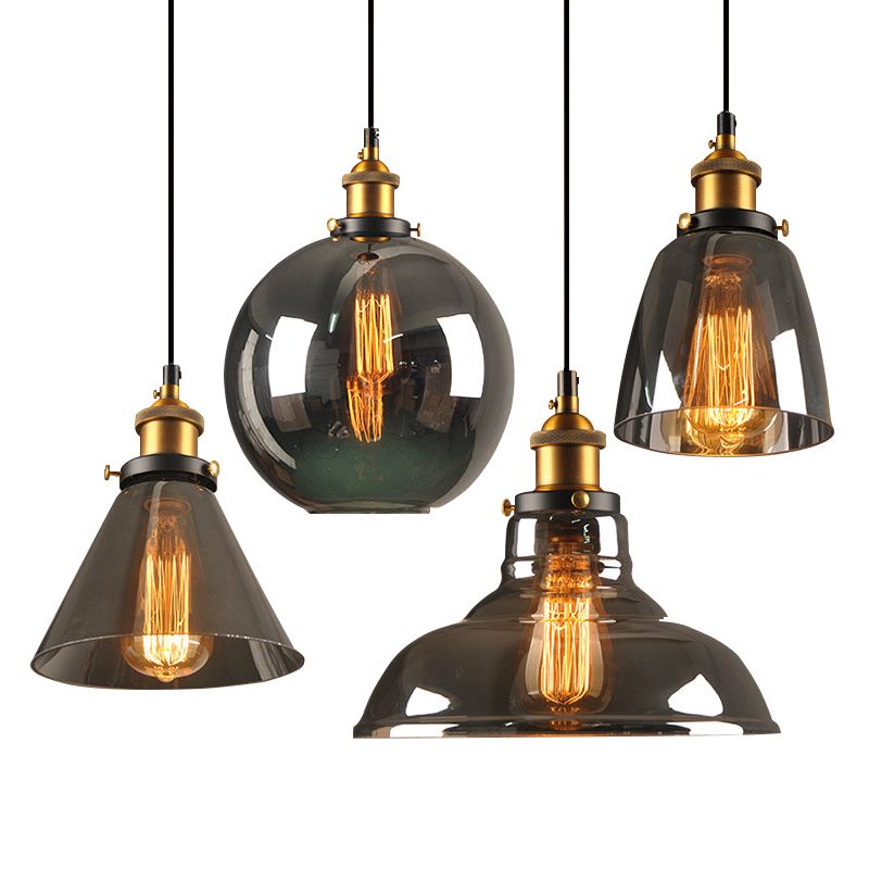 Luz de techo colgante de 1 luces para colgantes de vidrio claro de vidrio industrial para el comedor
