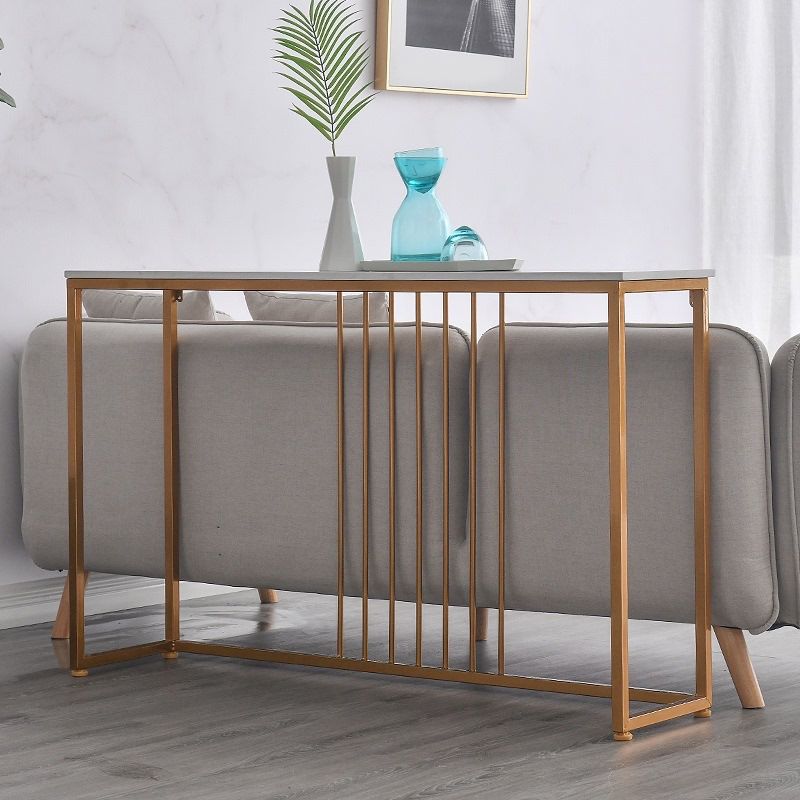 Glam Console Accent Table Antique Finish Sofa Console Table in Marble