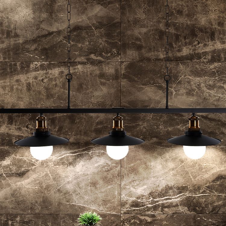 Luz de techo colgante de metal acampanado Industrial de 2/3 luces colgante de cocina con cadena ajustable en negro
