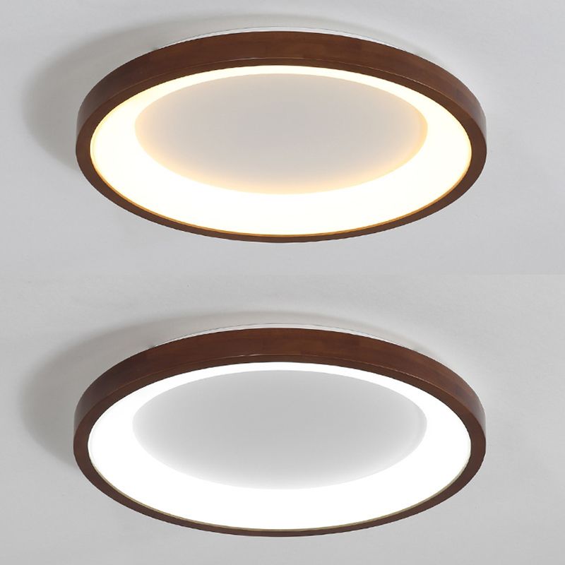 Modern Single Brown Flush Mount Lighting Wooden Ceiling Light for Bedroom