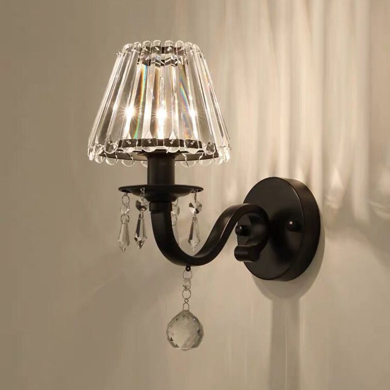 Crystal Conical Sconce Lamp Fixtures 1-Light Modern Style Wall Mounted Light in Black and Gold