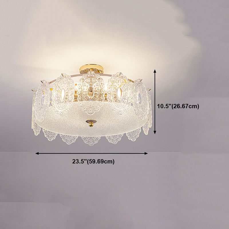 Trommel slaapkamer semi-flush lamp traditionele multi-head gouden plafondverlichting met glazen schaduw