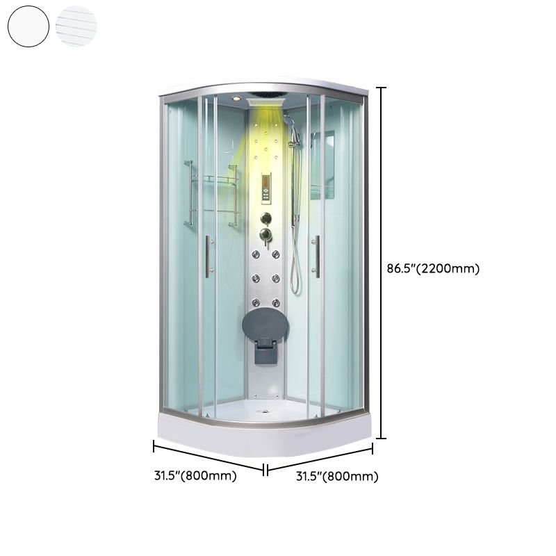 Tempered White Shower Kit Framed Double Sliding Rounded Shower Stall