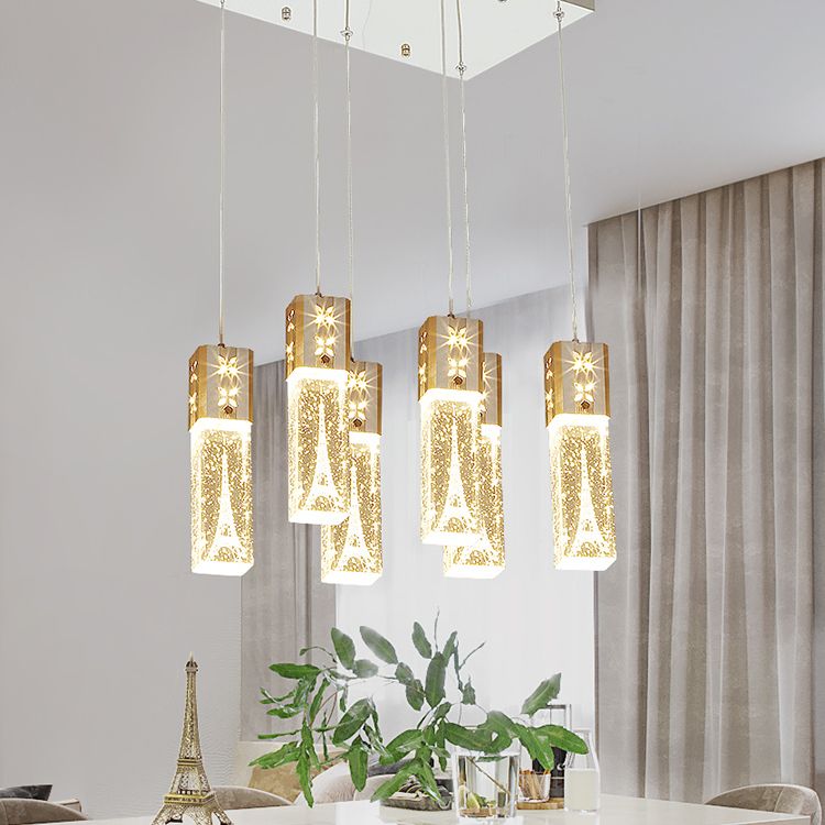 Etched Eiffel Tower Pendant Lamp Creative Minimalist Crystal Chrome Suspension Light