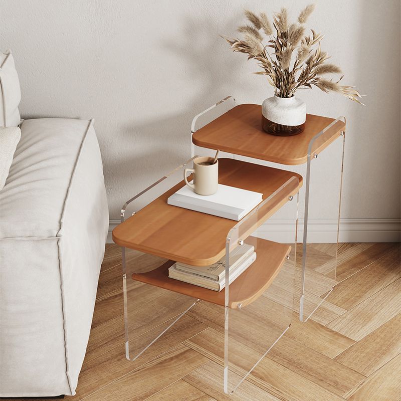 Wood and Acrylic Side End Table Double Tier Table with Shelf for Living Room