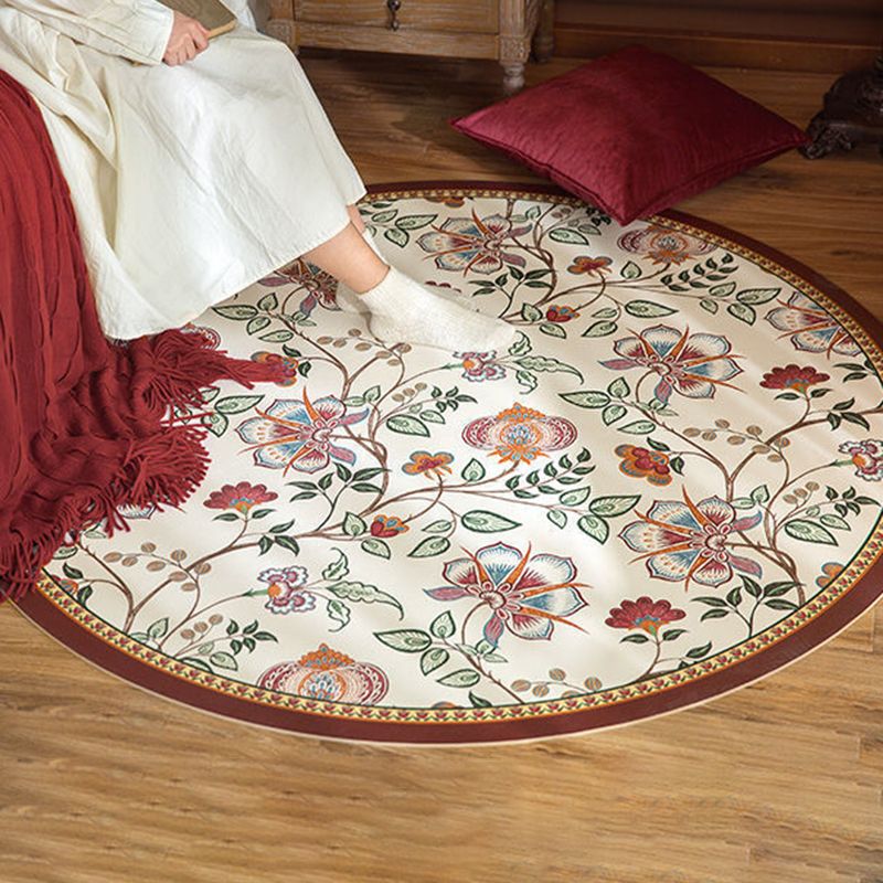 Red Vintage Area Rug PU Flower Indoor Rug Stain Resistant Rug for Living Room