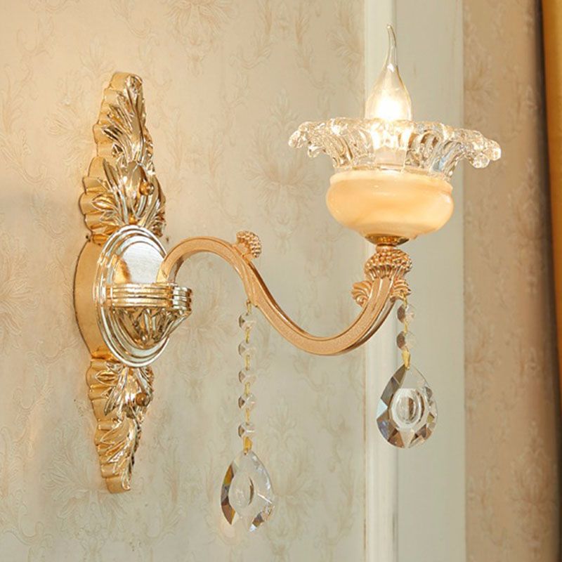 Glazen bloem wandmontage licht modernistische gouden wandlamp sconce met kristaldruppel