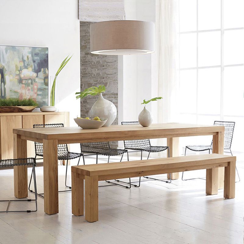Rectangle 4 Legs Dining Table Modern Style Pine Wood Table for Kitchen