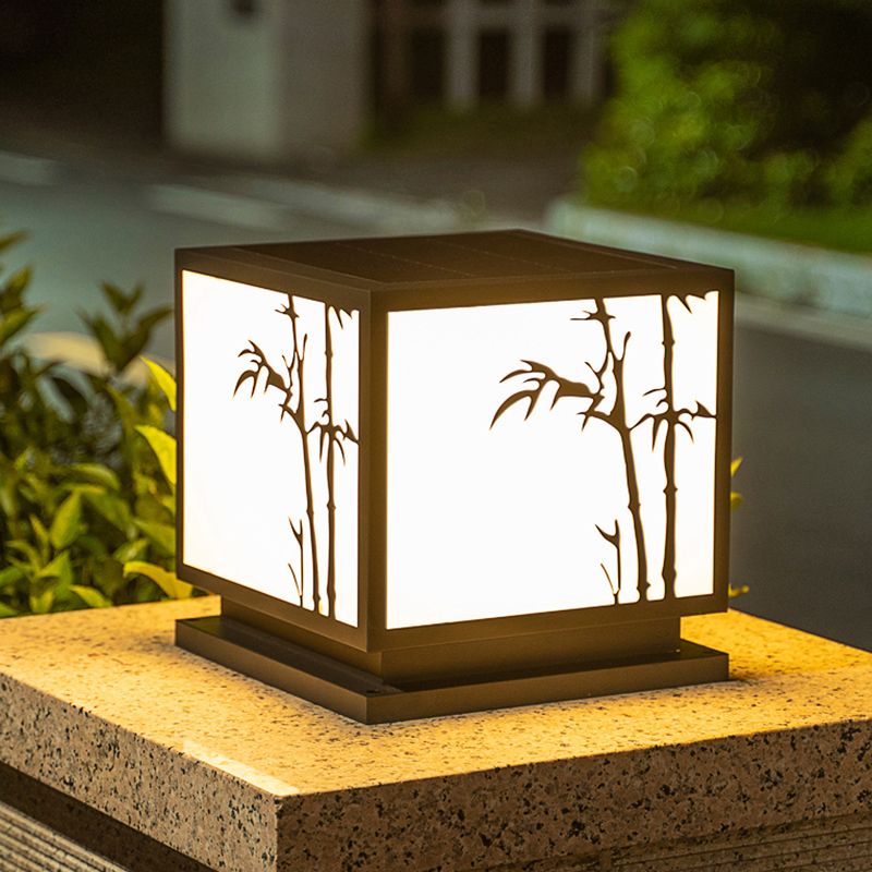 Contemporary LED Pillar Light Simple Black Solar Lighting Fixture for Garden