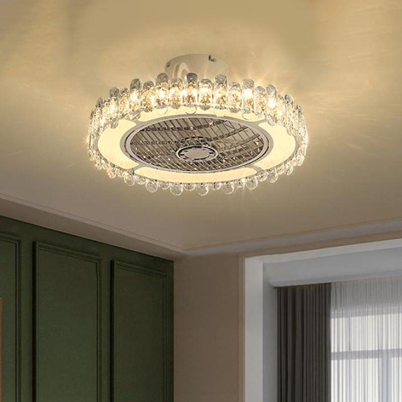 19,5 "W Clear Crystal Round Semi Flush Simplicity LED Hanging Lüfterlampe in Silber