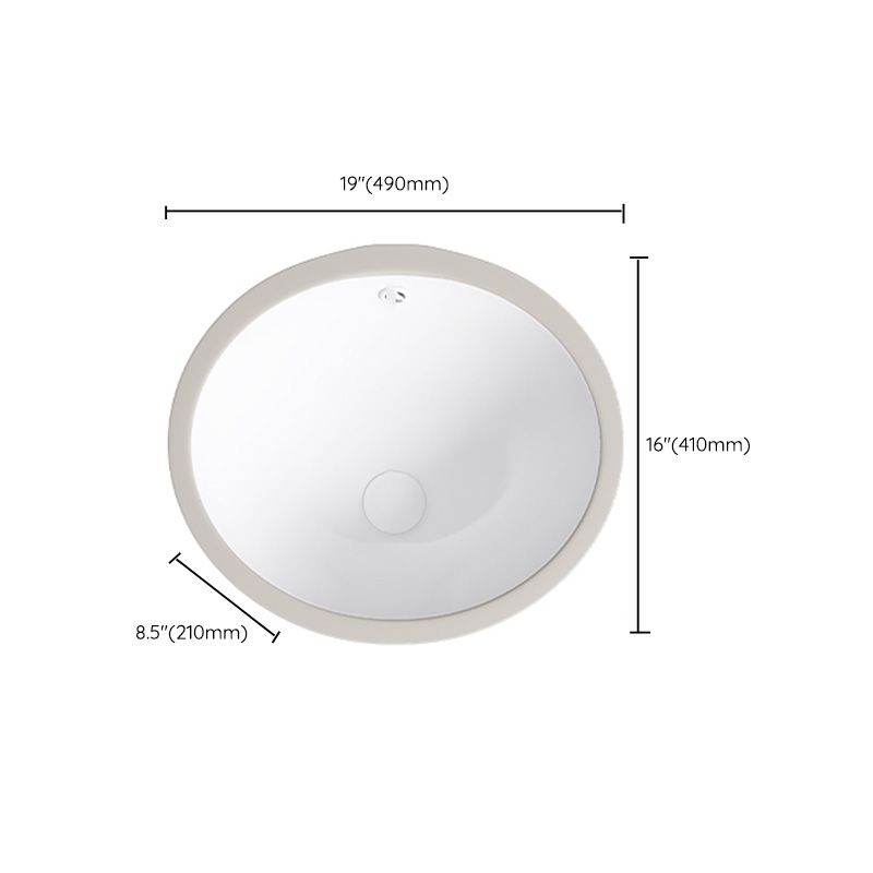 Modern Bathroom Sink Pop-Up Drain Porcelain Solid Color Oval-Shape Vessel Lavatory Sink