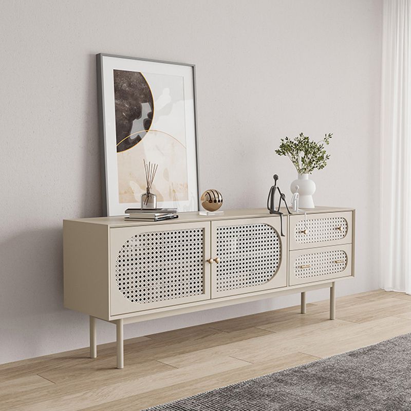 Glam Faux Wood Sideboard for Home Beige Indoor Dining Buffet with Drawers