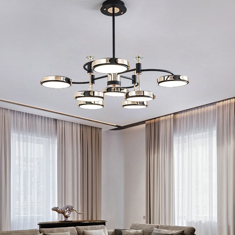 Postmodern Round Chandelier Metallic Bedroom LED Suspension Light in Black-Gold