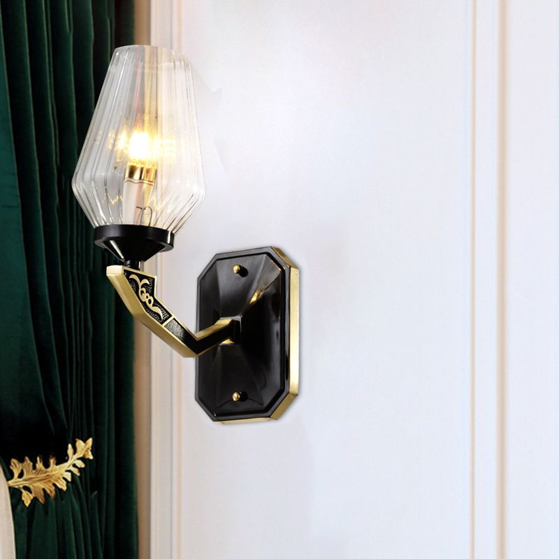 1 Kopfwandhalterung Lampe Traditionelle Diamant klar geripptes Glas hoch