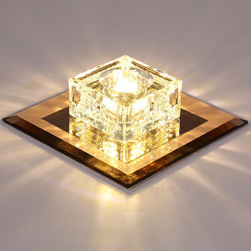 Luz de techo empotrada LED de forma cuadrada moderna, luz de techo empotrada de cristal para pasillo