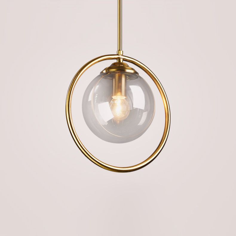 Luz de colgante interior de bronce de vidrio en lámpara colgante de globo de hierro de estilo creativo moderno