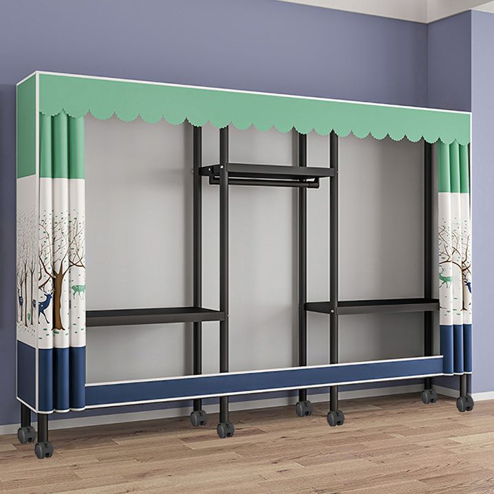 Black Steel Frame Wardrobe Modern Style Wardrobe Armoire with Caster Wheels