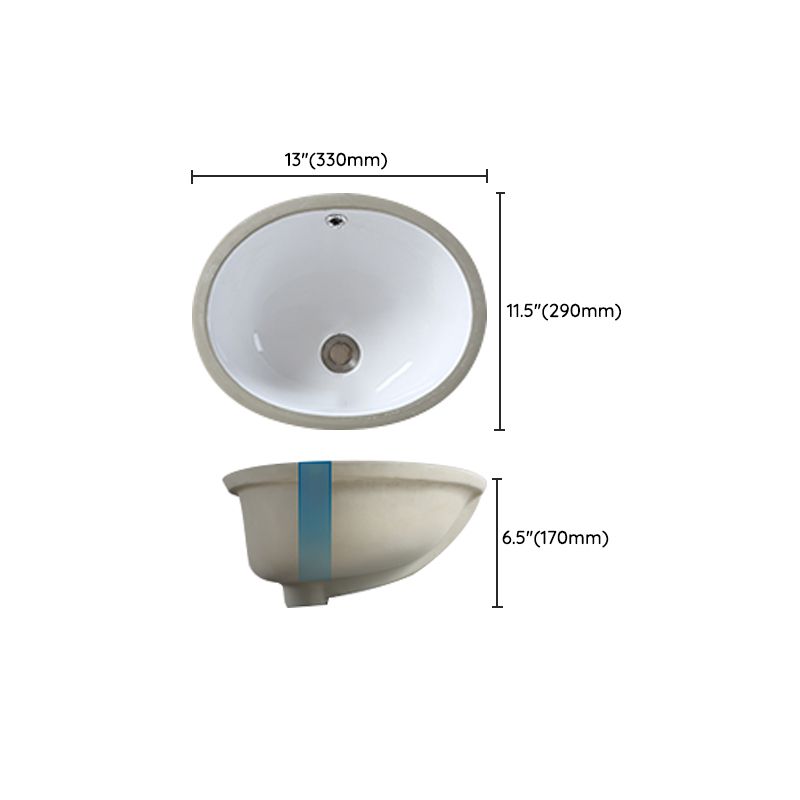 Traditional Undermount Bathroom Sink Porcelain with Pop-Up Drain Basin