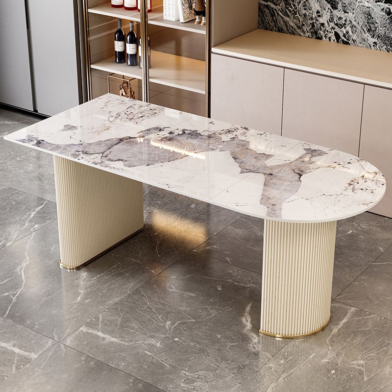 Luxury Free Form Dining Table Sintered Stone Home Fixed Double Base Table