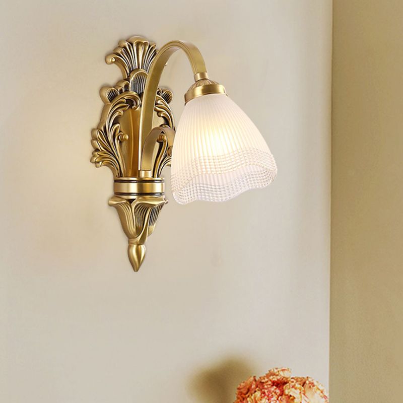 Modern Wall Lamp Copper Wall Mount Lamp with Glass Shade for Living Room