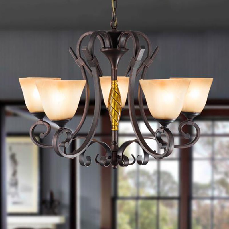 Éclairage de lustre en verre givré cloche classique 5/6/8 LUMIÈRES LIVRES SOIX ÉCLAIRAGE PENDANT À RUST