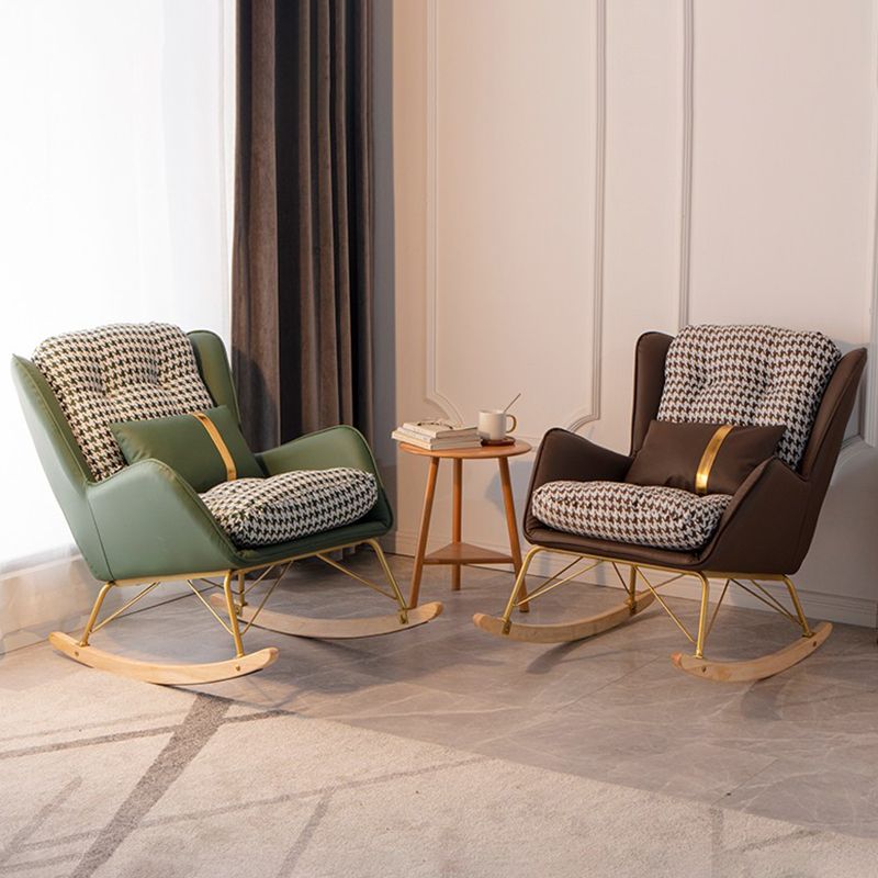 Modern Rocking Chair Ottoman Golden Legs Rocker Chair with Pillow