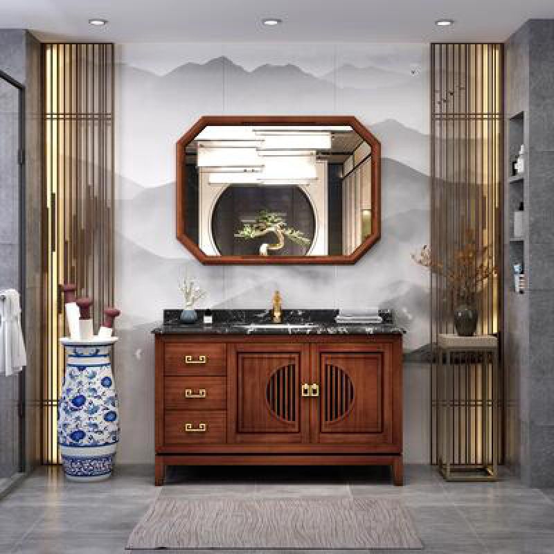 Vintage Bathroom Vanity Ceramic Sink Drawer Sink Vanity with Mirror