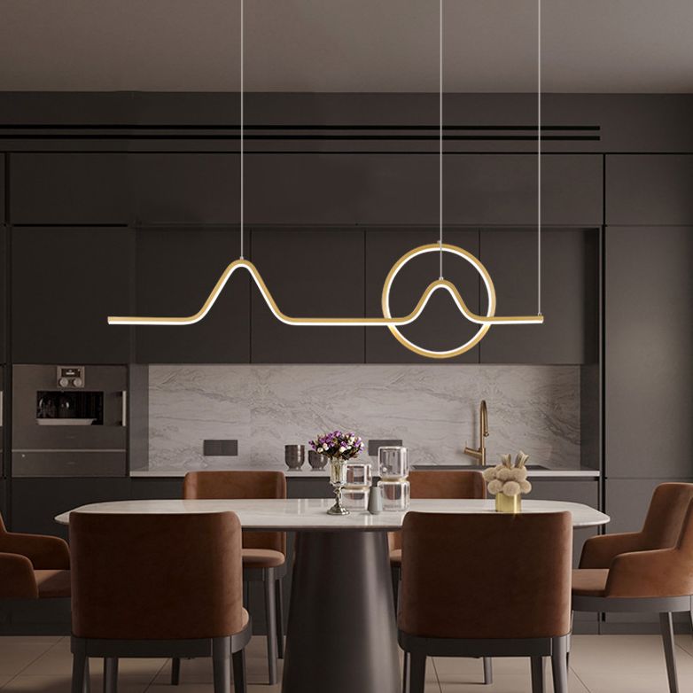 Modern Minimalist Style Linear Island Light Fixture Metal Pendant Light