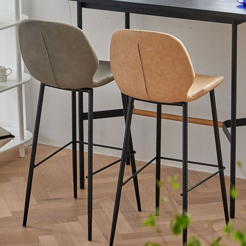 Contemporary Milk Tea Shop Low Back Stool Matte Finish Leather Barstool