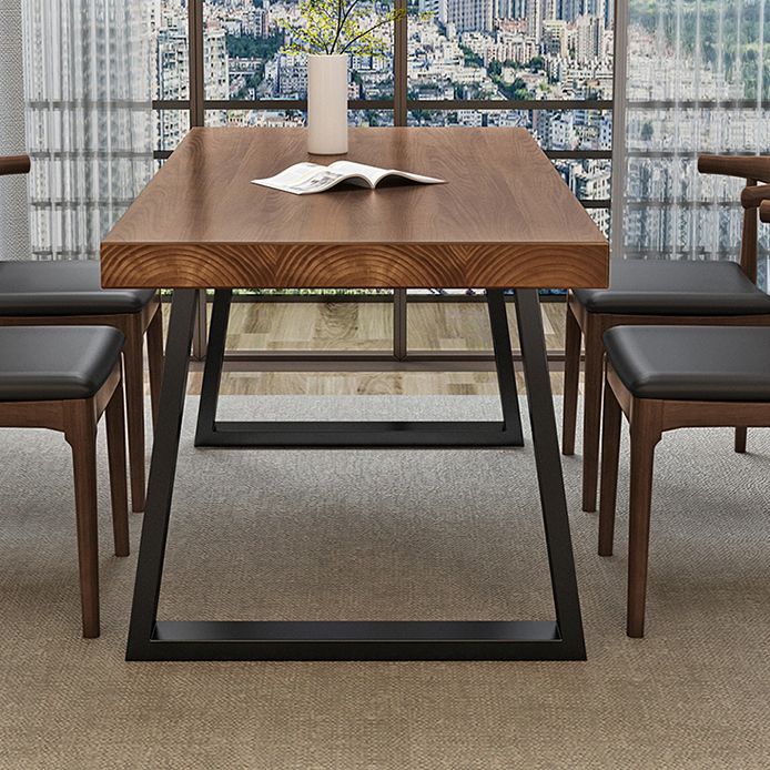Industrial Wood Dining Table Rectangle Brown Dining Table with Black Frame