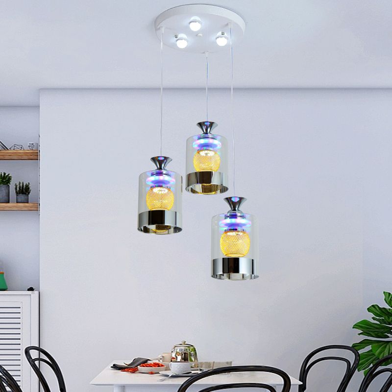 Moderne cilindrische hanglamp Licht bevestiging helder glas eetkamer ophanging licht in zilver