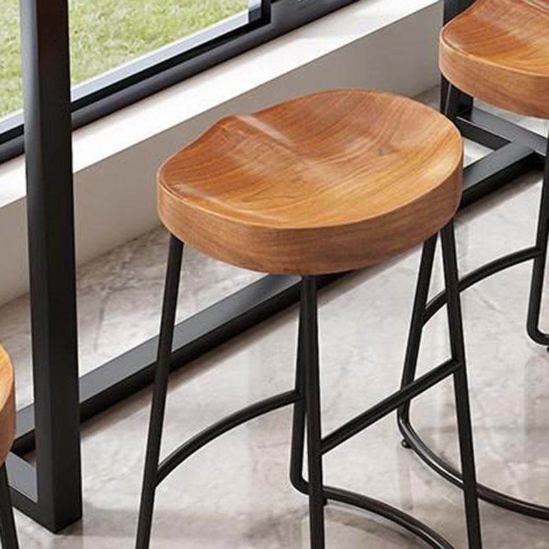 Contemporary Solid Wood Bar Stool Armless Dining Stool with Metal Base