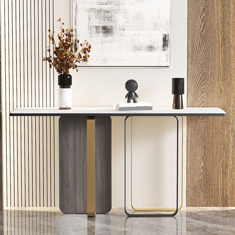 Glam Console Table Rectangle Stone Accent Table , 12 Inch Wide