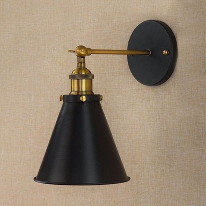 Black/Brass 1 Bulb Sconce Lighting Industrial Stylish Metal Conic Shade Wall Lighting for Living Room
