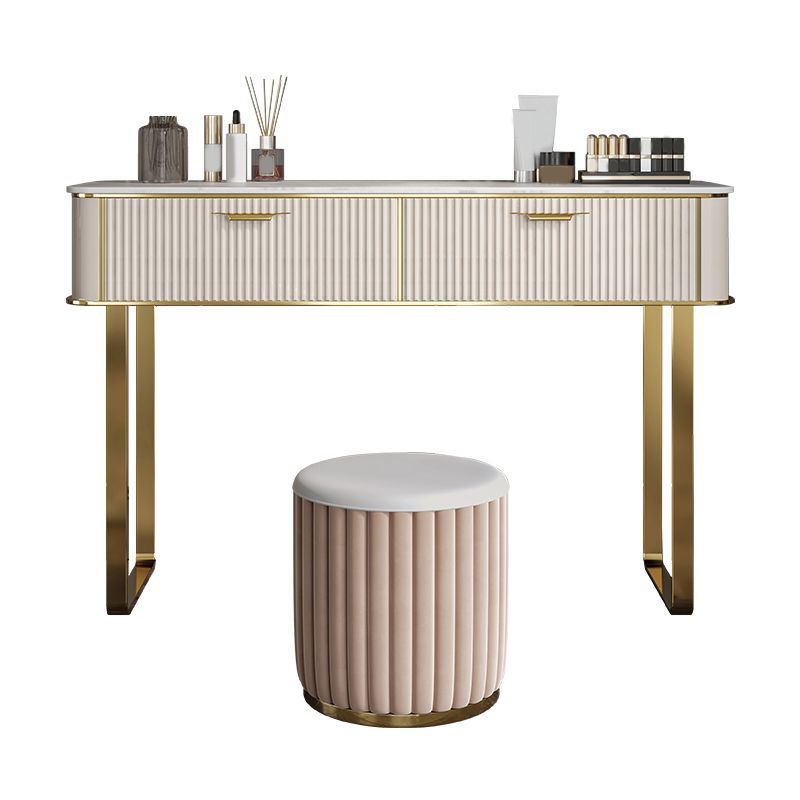 Contemporary White Vanity with Stool 17.72" D Vanity Set with 2 Drawers