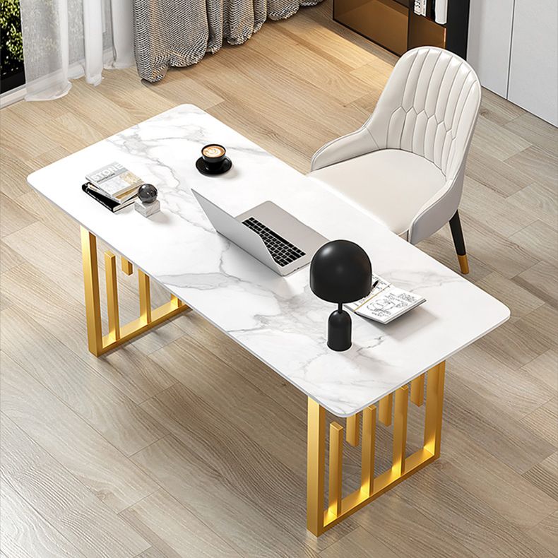 Contemporary Dining Table Sintered Stone Dining Table with Double Pedestal for Home Kitchen Dinner