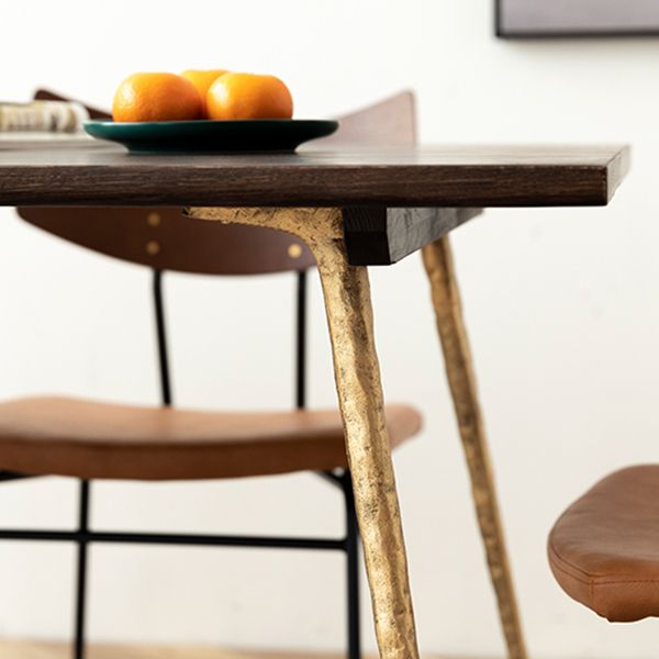 Mesa de comedor de lujo tradicional, mesa rectangular de madera de 4 patas con base de metal