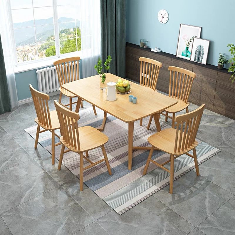 Rubberwood Solid Wood Dining Table Rectangle Table for Home Kitchen
