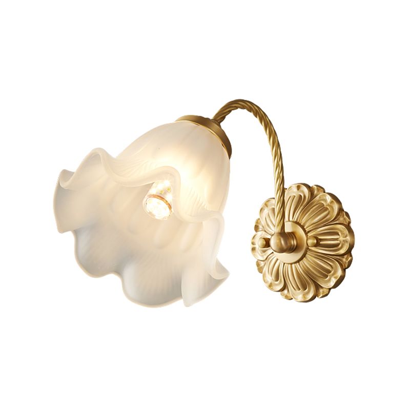 1-Light Wall Lamp Flower Shape Wall Mount Lamp with Glass Shade for Bedroom